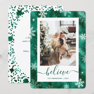 Cartão De Festividades Floco de Neve Verde Elegante