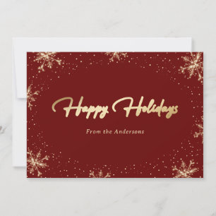 Cartão De Festividades Floco de Neve Vermelho Dourado Moderno Elegante