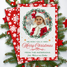 Floco de Neve Vermelho e Branco com Foto de Natal