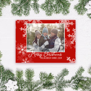 Cartão De Festividades Flocos de neve brancos vermelhos Foto de Natal min