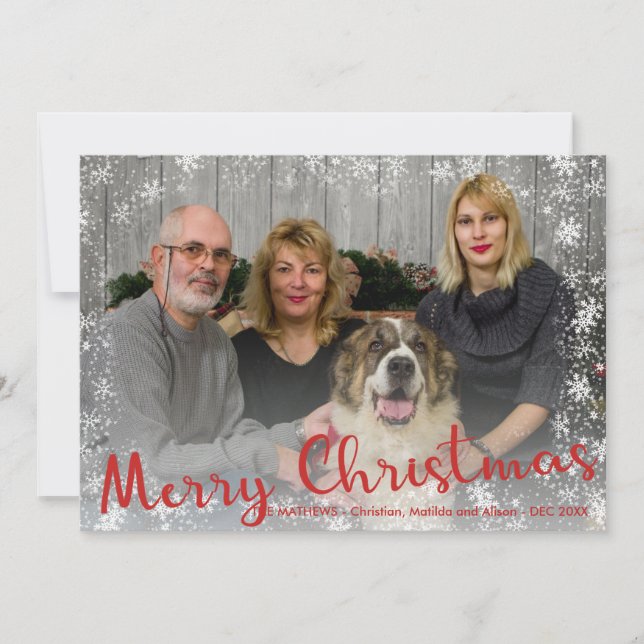 Cartão De Festividades Flocos de neve brancos vermelhos rusticidade Fregu (Frente)