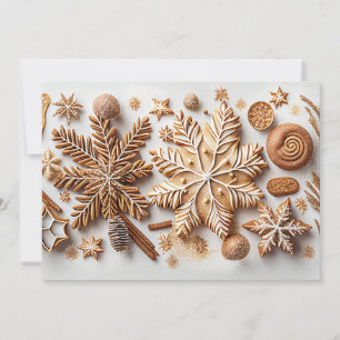 Cartão De Festividades Flocos de neve com pão gigante com brilho Ouro