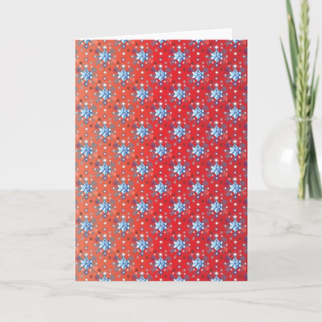 Cartão De Festividades Flocos de neve de Natal abstrato vermelho e azul (Frente)