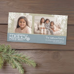 Cartão De Festividades Flocos de neve de Natal feliz - 2 fotos - horizont<br><div class="desc">Personalize esta colagem com 2 fotos e seu nome de família. Inclui uma opção para adicionar os nomes dos membros da sua família ou um cartões de natal pessoal! VERIFIQUE MAIS CORES E DESIGNS NA MINHA GALERIA!</div>