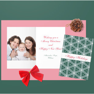 Cartão De Festividades Flocos de neve de Natal Foto Personalizada Verde
