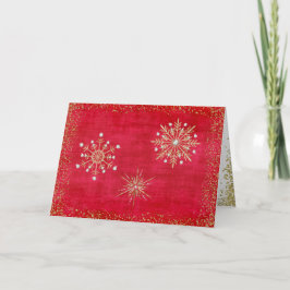 Cartão De Festividades Flocos de neve de Natal Vermelho e Dourado