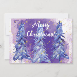 Cartão De Festividades Flocos de neve de Ouro de Árvore de Natal Roxo