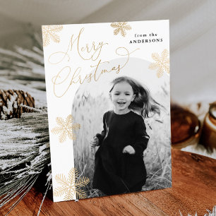 Cartão De Festividades Flocos de neve Dourados 2 Foto