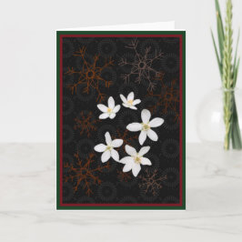 Cartão De Festividades Flocos de neve e flores brancas de Natal