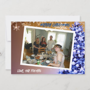 Cartão De Festividades Flocos de neve e foto da família da árvore de Nata
