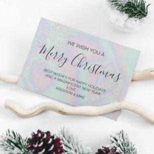 Cartão De Festividades Flocos de neve holográficos de textura falsa líqui