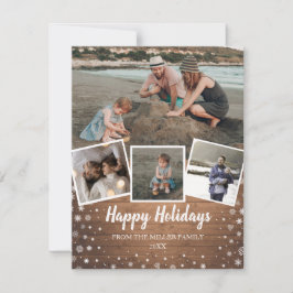 Cartão De Festividades Flocos de neve na colagem multifoto de madeira rus