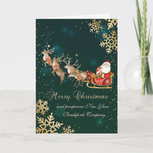 Cartão De Festividades Flocos de neve Papai Noel Rena Sleigh Feriado