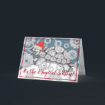 Cartão De Festividades Flocos de neve Papais noeis Tartaruga Fora de Nata<br><div class="desc">"É a Estação Mágica!" lê a frente deste cartão em vermelho escuro, e "Que todos os seus sonhos de Natal se realizem!" na dentro! Meu desenho de lápis de tartaruga (com seu chapéu de Papai Noel vermelho!) está desfrutando de um dia de inverno brincando entre flocos de neve de papel...</div>