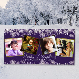 Cartão De Festividades Flocos de neve roxos Quatro Fotografias Natal