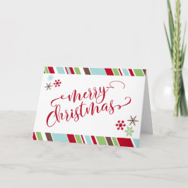 Cartão De Festividades Flocos de Neve Vermelhos de Natal e Listras Diagon