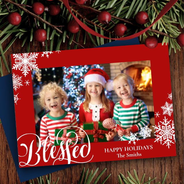 Cartão De Festividades Flocos de Neve Vermelhos Festivos Moderno Script F (Criador carregado)