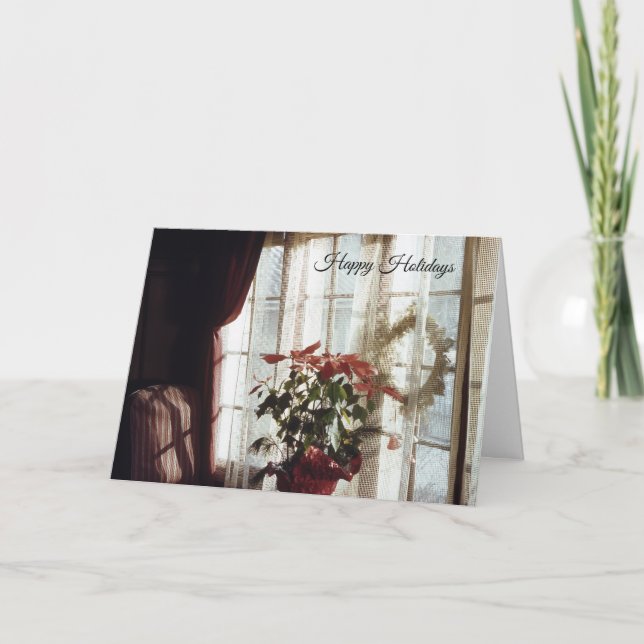 Cartão De Festividades Flor de Natal de Poinsettia na Sala de Vida (Frente)