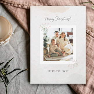 Cartão De Festividades Flor de Natal em Aquarela Personalizada Delicada