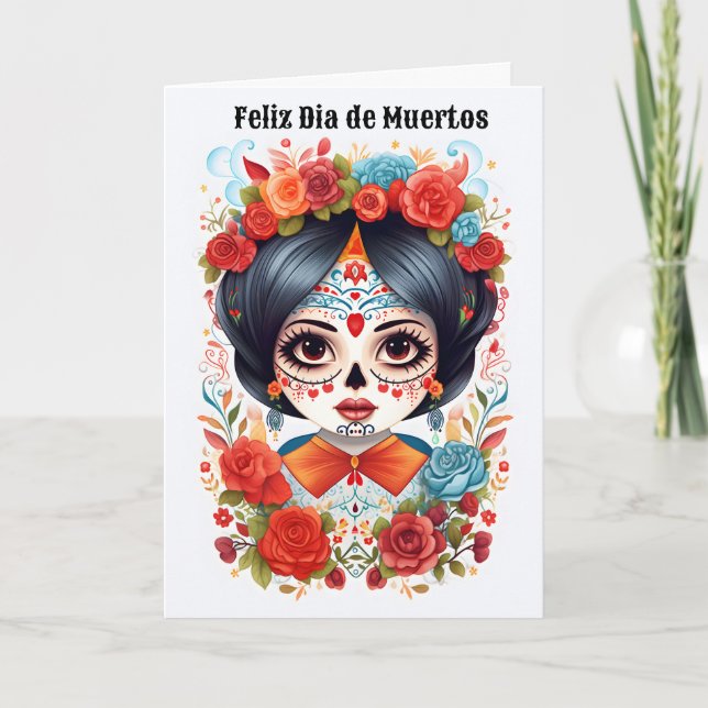 Cartão De Festividades 🌹 Flor y Calavera: Tributo ao Dia de Muertos 🌹 (Frente)