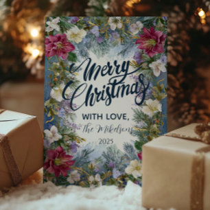 Cartão De Festividades Florais Azuis e Violetas de Natal