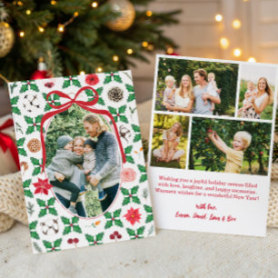 Cartão De Festividades Florais e Folhagens de Azevinho de Herança com Múl
