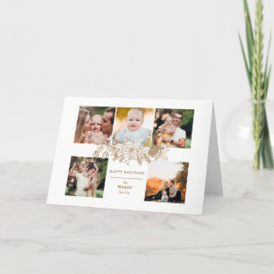 Cartão De Festividades Floral 5-Foto de Natal Dourado gravado Elegante