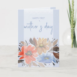 Cartão De Festividades Floral Aquarela Pastel Azul Elegante