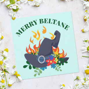 Cartão De Festividades Floral Beltane Witch Hat & Fire Pagan Sabbat