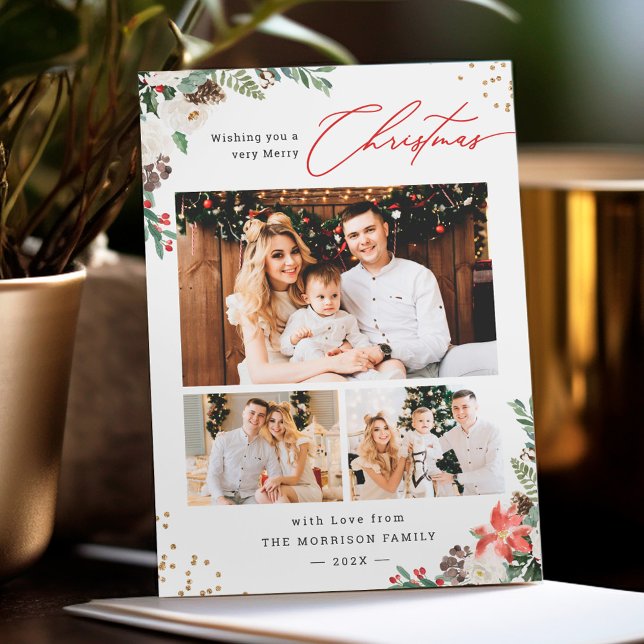 Cartão De Festividades Floral Botânico Inverno 3 Foto Natal (Criador carregado)