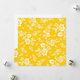 Cartão De Festividades Floral Branco em Fundo Amarelo de Primavera