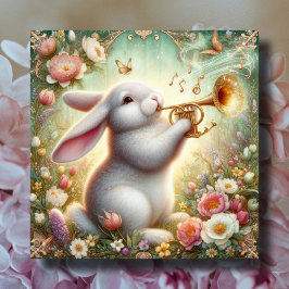 Cartão De Festividades Floral Bunny Music Notes Art Nouveau Páscoa