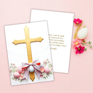 Cartão De Festividades Floral Christian Elegant Dourada Cross Páscoa