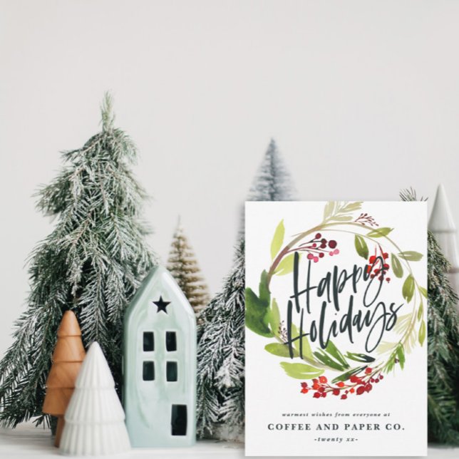 Cartão De Festividades Floral de aquarela Feliz Feriados (Criador carregado)