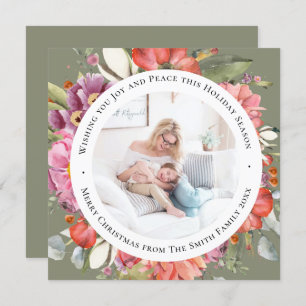 Cartão De Festividades Floral de Aquarela Moderna de Peony Rosa Elegante