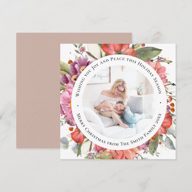 Cartão De Festividades Floral de Aquarela Moderna de Peony Rosa Elegante (Frente/Verso)