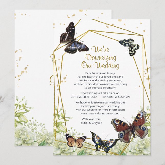 Cartão De Festividades Floral de Borboleta estamos diminuindo nosso casam (Frente/Verso)