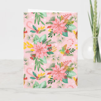 Cartão De Festividades Floral de Natal Alegre e Brilhante Rosa