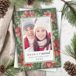 Cartão De Festividades Floral de Natal Moderno Casal Felizmente Casado Re