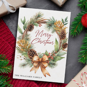 Cartão De Festividades Floral de Pinecone, Seco, no Natal Russo