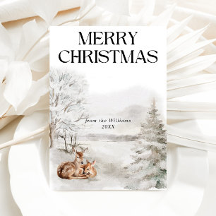 Cartão De Festividades Floral Deer Elegant Watercolor Feliz Natal