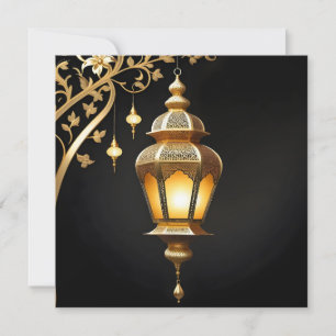 Cartão De Festividades Floral Eid Mubarak Lanterna Islâmica Dourada e Pre