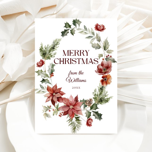 Cartão De Festividades Floral Elegante Aquarela Preta Feliz Natal (Criador carregado)