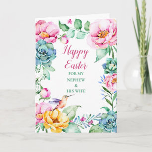 Cartão De Festividades Floral Felz pascoa Nephew e Sua Esposa