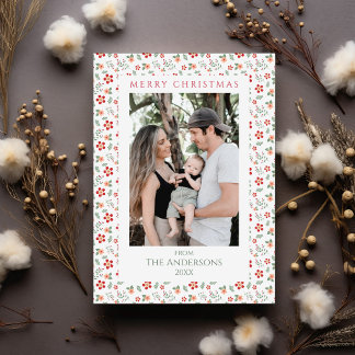 Cartão De Festividades Floral Greenery Elegante Duas Fotografias Natal