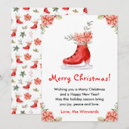 Cartão De Festividades Floral Ice Skate Red Merry Christmas