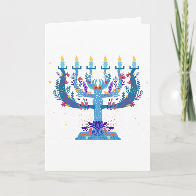 Cartão De Festividades floral menorah hanukkah (Frente)