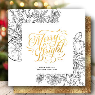 Cartão De Festividades Floral Minimalista de Pine de Script Dourado Moder