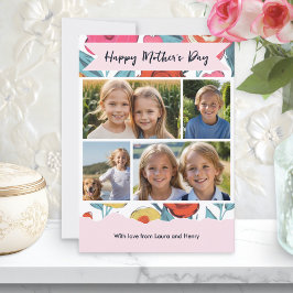 Cartão De Festividades Floral Modern Mother’s Day Custom Photo Collage