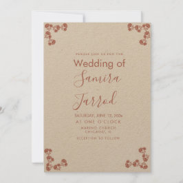 Cartão De Festividades Floral Motif Botanical Salmon Wedding Kraft